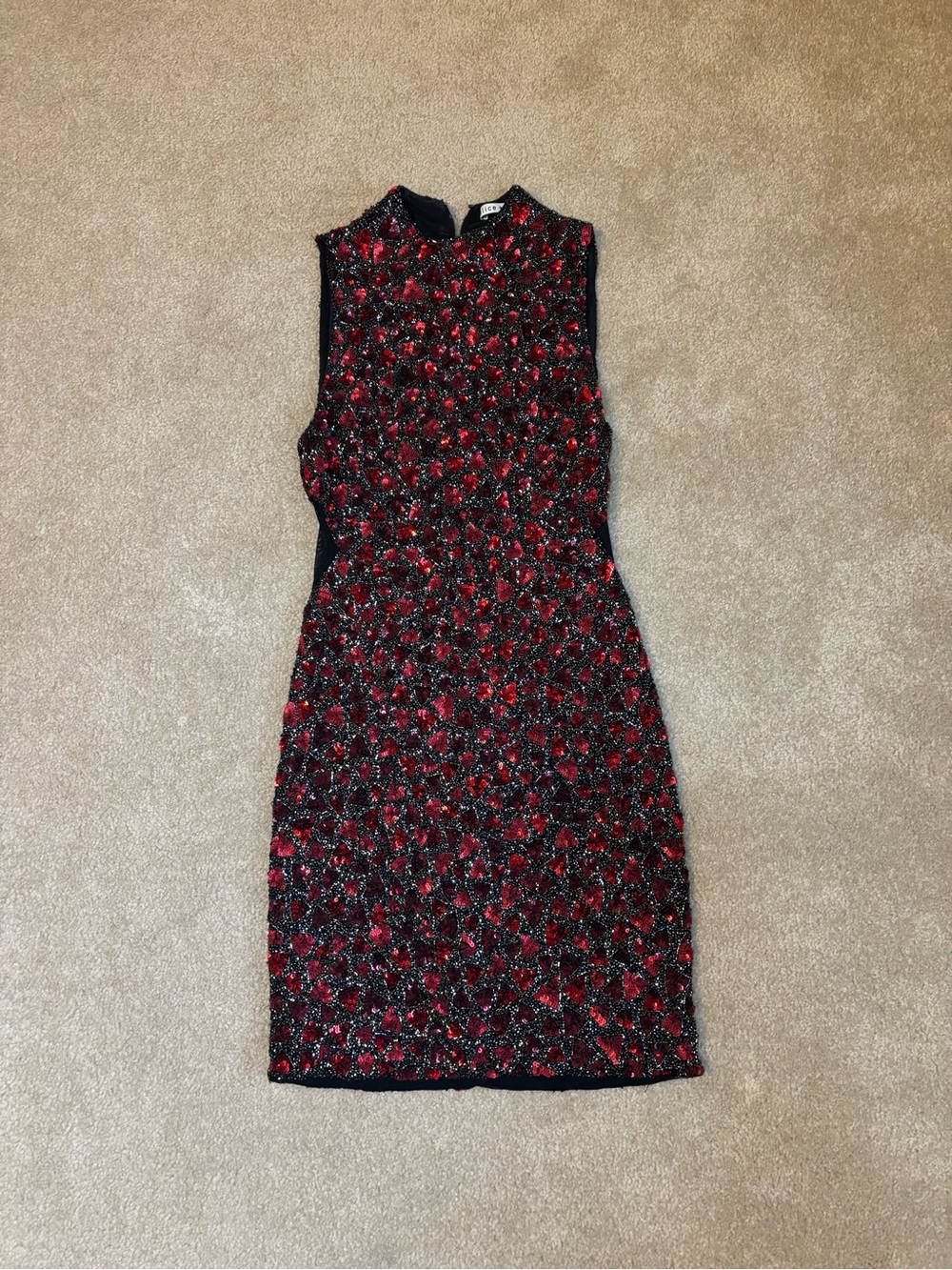 ALICE AND OLIVIA (worn once) red and black metallic sequin dress.